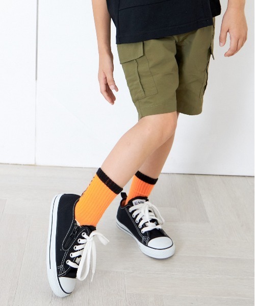 MAKE YOUR DAY（メイクユアデイ）の「無地サルエルカーゴ5分丈パンツ■80～140cm（カーゴパンツ・キッズ・ブラック/オリーブ/カーキ・80/90/100/110/120/130/140）」の8枚目の写真