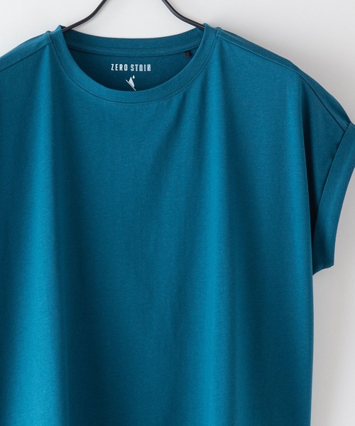 JEANS MATE（ジーンズメイト）の「汗染みの目立ちにくいTシャツ ZEROSTAIN ゼロステイン　撥水性　UVカット ローカルラウンド　無地ヘムTシャツ（Tシャツ/カットソー・レディース・ホワイト/ピンク系その他/ダークブルー/グレー/イエロー/ブラック/ミント/ダークベージュ/チャコールグレー・LARGE/MEDIUM）」の7枚目の写真