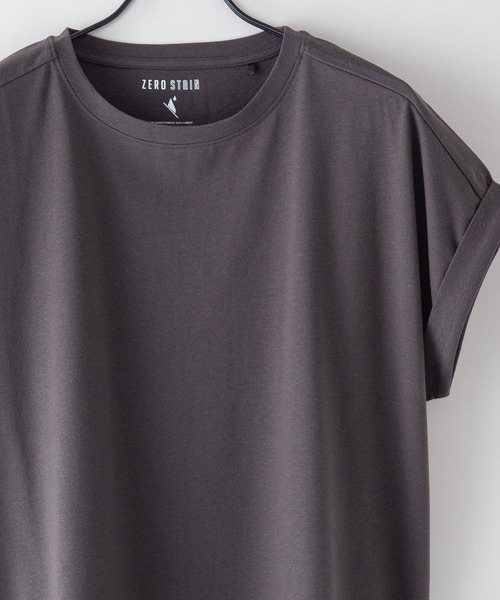 JEANS MATE（ジーンズメイト）の「汗染みの目立ちにくいTシャツ ZEROSTAIN ゼロステイン　撥水性　UVカット ローカルラウンド　無地ヘムTシャツ（Tシャツ/カットソー・レディース・ホワイト/ピンク系その他/ダークブルー/グレー/イエロー/ブラック/ミント/ダークベージュ/チャコールグレー・LARGE/MEDIUM）」の3枚目の写真