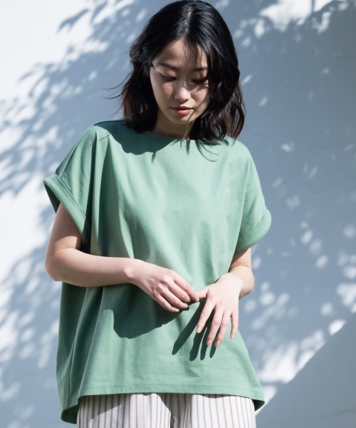 JEANS MATE（ジーンズメイト）の「汗染みの目立ちにくいTシャツ ZEROSTAIN ゼロステイン　撥水性　UVカット ローカルラウンド　無地ヘムTシャツ（Tシャツ/カットソー・レディース・ホワイト/ピンク系その他/ダークブルー/グレー/イエロー/ブラック/ミント/ダークベージュ/チャコールグレー・LARGE/MEDIUM）」の6枚目の写真