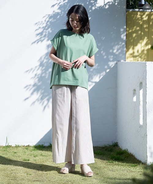 JEANS MATE（ジーンズメイト）の「汗染みの目立ちにくいTシャツ ZEROSTAIN ゼロステイン　撥水性　UVカット ローカルラウンド　無地ヘムTシャツ（Tシャツ/カットソー・レディース・ホワイト/ピンク系その他/ダークブルー/グレー/イエロー/ブラック/ミント/ダークベージュ/チャコールグレー・LARGE/MEDIUM）」の19枚目の写真