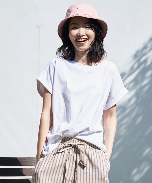 JEANS MATE（ジーンズメイト）の「汗染みの目立ちにくいTシャツ ZEROSTAIN ゼロステイン　撥水性　UVカット ローカルラウンド　無地ヘムTシャツ（Tシャツ/カットソー・レディース・ホワイト/ピンク系その他/ダークブルー/グレー/イエロー/ブラック/ミント/ダークベージュ/チャコールグレー・LARGE/MEDIUM）」の12枚目の写真