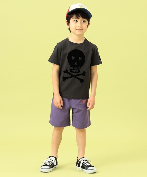 BEAMS mini（ビームスミニ）の「BEAMS mini / スカル フロッキー Tシャツ 23SS（90～150cm）（Tシャツ/カットソー・キッズ・チャコールグレー/オフホワイト・100/110/90/120/130/150/140）」の4枚目の写真