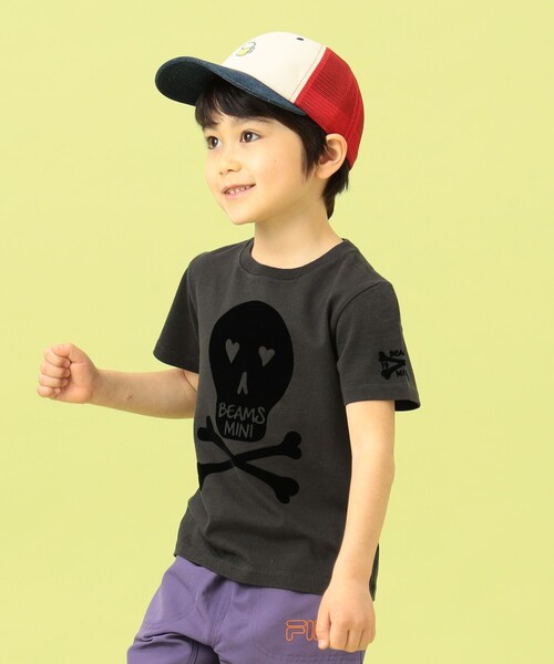 BEAMS mini（ビームスミニ）の「BEAMS mini / スカル フロッキー Tシャツ 23SS（90～150cm）（Tシャツ/カットソー・キッズ・チャコールグレー/オフホワイト・100/110/90/120/130/150/140）」の5枚目の写真