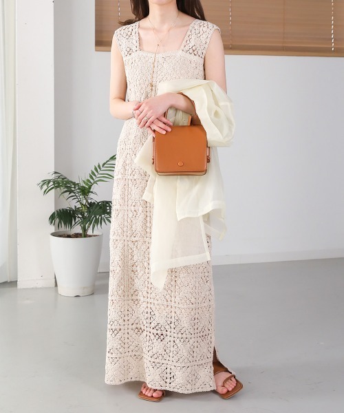 【低身長向けサイズあり】クロシェロングワンピース