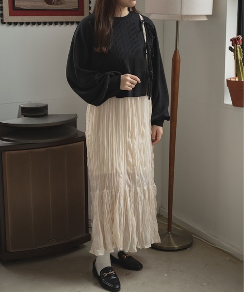 Ambre Ciel(アンブルシエル)の「スリットリボンプルオーバー/【WEB/EC限定商品】(Tシャツ/カットソー・レディース・ブラック/アイボリー/ベージュ・FREE)」の10枚目の写真