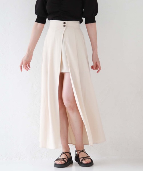 archives(アルシーヴ)の「レイヤードラップスカート×ショートパンツ(その他パンツ・レディース・ブラック/アイボリー/グレイッシュブルー・MEDIUM)」の2枚目の写真