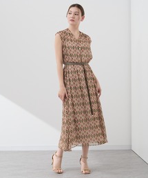 ANAYI | リーフ楊柳幾何Vネックフレア ワンピース(ワンピース)