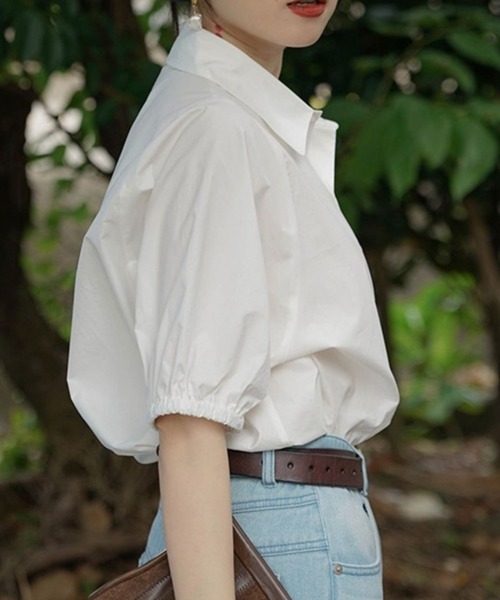 Vipoa（ヴィポア）の「ルーズシルエットパフスリーブシャツブラウス（シャツ/ブラウス・レディース・ブルー/ホワイト・FREE）」の3枚目の写真