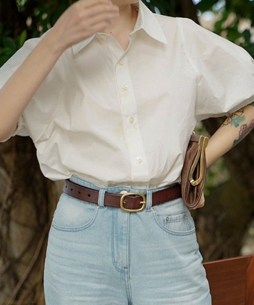 Vipoa（ヴィポア）の「ルーズシルエットパフスリーブシャツブラウス（シャツ/ブラウス・レディース・ブルー/ホワイト・FREE）」の4枚目の写真