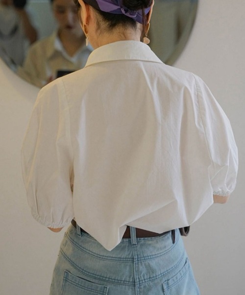 Vipoa（ヴィポア）の「ルーズシルエットパフスリーブシャツブラウス（シャツ/ブラウス・レディース・ブルー/ホワイト・FREE）」の7枚目の写真