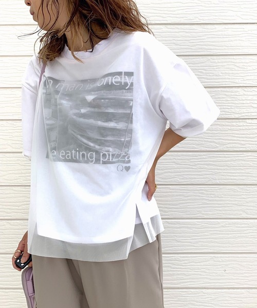 Q（キュー）の「プリントチュールT（Tシャツ/カットソー・レディース・ブラック/アイボリー・MEDIUM）」の12枚目の写真