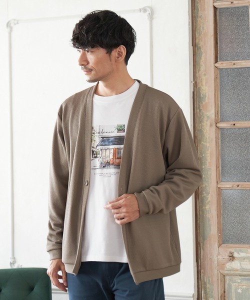 ikka（イッカ）の「GOKU楽ニット鹿の子カーディガン（カーディガン/ボレロ・メンズ・ネイビー/ベージュ/グリーン・S/M/L/XL）」の8枚目の写真