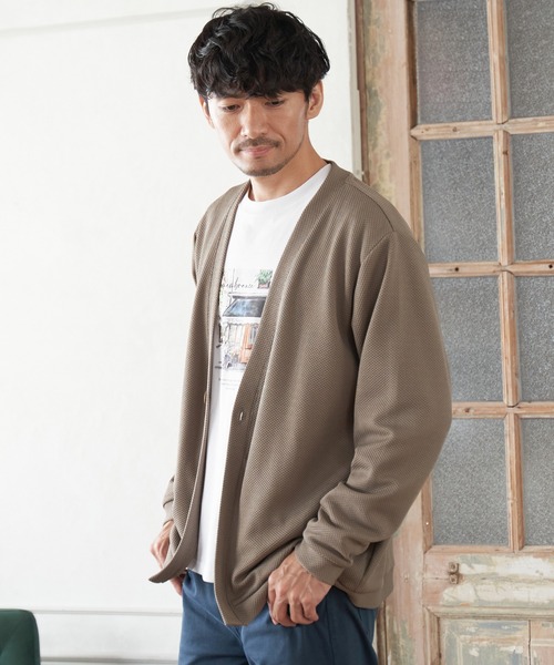 ikka（イッカ）の「GOKU楽ニット鹿の子カーディガン（カーディガン/ボレロ・メンズ・ネイビー/ベージュ/グリーン・S/M/L/XL）」の7枚目の写真