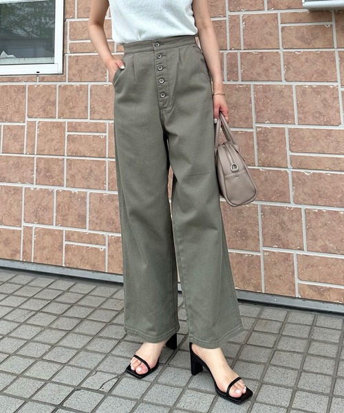 hunch(ハンチ)の「hunch ハイウエストワイドパンツ 製品バイオウォッシュ(その他パンツ・レディース・カーキ/ベージュ/ブラウン・M)」の3枚目の写真