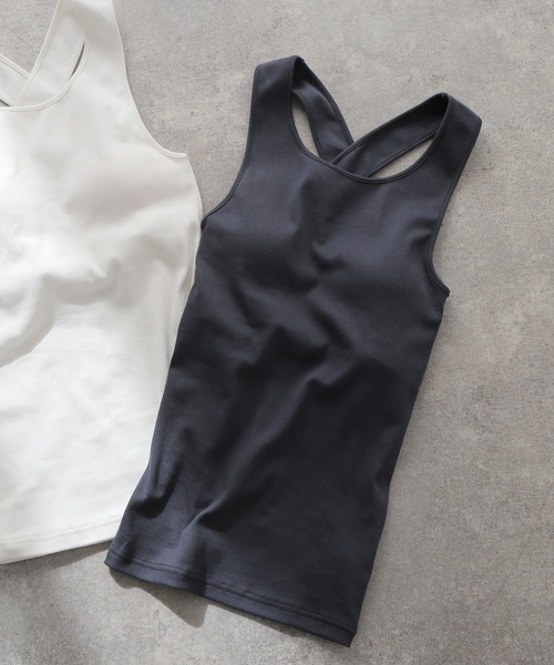journal standard L'essage（ジャーナルスタンダードレサージュ）の「バッククロスカップツキタンク（タンクトップ・レディース・ホワイト/チャコールグレー・FREE）」の2枚目の写真