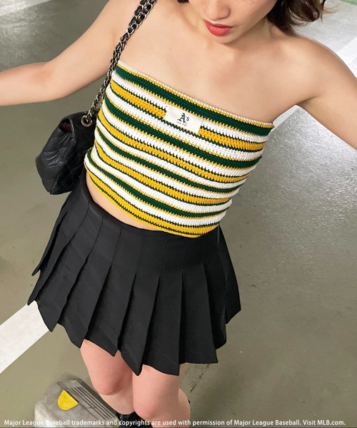 BACK TO THE FIELD（バック トゥー ザ フィールド）の「【MLB】マルチボーダーニットベアトップ（チューブトップ・レディース・オレンジ系/ブルー系/イエロー系・FREE）」の8枚目の写真