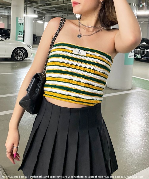 BACK TO THE FIELD（バック トゥー ザ フィールド）の「【MLB】マルチボーダーニットベアトップ（チューブトップ・レディース・オレンジ系/ブルー系/イエロー系・FREE）」の9枚目の写真