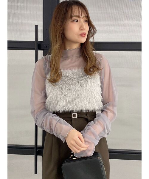 dazzlin(ダズリン)の「チュールシアーギャザートップス(Tシャツ/カットソー・レディース・グレー/オフホワイト/チャコールグレー・FREE)」の14枚目の写真