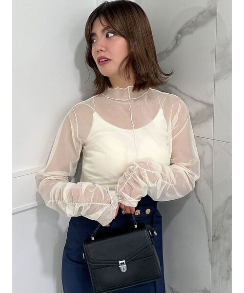 dazzlin(ダズリン)の「チュールシアーギャザートップス(Tシャツ/カットソー・レディース・グレー/オフホワイト/チャコールグレー・FREE)」の7枚目の写真