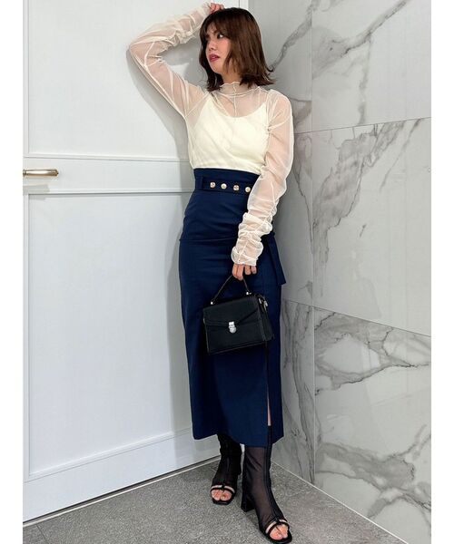 dazzlin(ダズリン)の「チュールシアーギャザートップス(Tシャツ/カットソー・レディース・グレー/オフホワイト/チャコールグレー・FREE)」の15枚目の写真