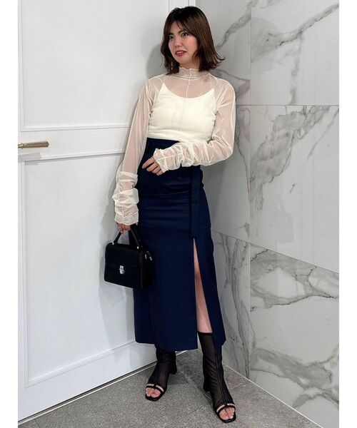 dazzlin(ダズリン)の「チュールシアーギャザートップス(Tシャツ/カットソー・レディース・グレー/オフホワイト/チャコールグレー・FREE)」の10枚目の写真