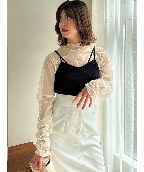 dazzlin(ダズリン)の「チュールシアーギャザートップス(Tシャツ/カットソー・レディース・グレー/オフホワイト/チャコールグレー・FREE)」の21枚目の写真