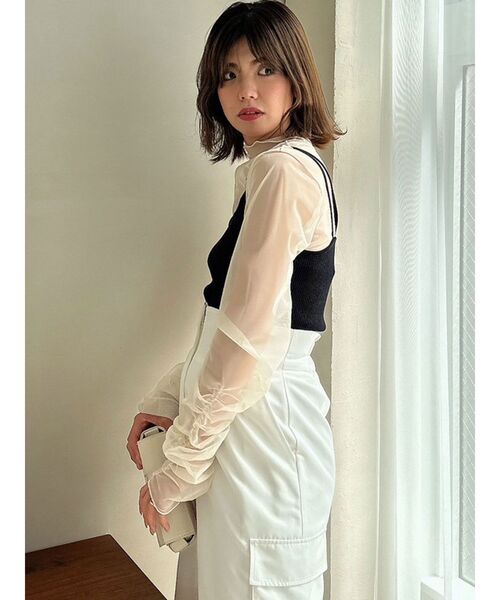 dazzlin(ダズリン)の「チュールシアーギャザートップス(Tシャツ/カットソー・レディース・グレー/オフホワイト/チャコールグレー・FREE)」の18枚目の写真