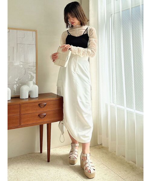 dazzlin(ダズリン)の「チュールシアーギャザートップス(Tシャツ/カットソー・レディース・グレー/オフホワイト/チャコールグレー・FREE)」の8枚目の写真