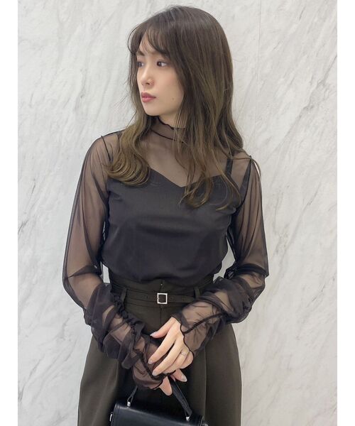 dazzlin(ダズリン)の「チュールシアーギャザートップス(Tシャツ/カットソー・レディース・グレー/オフホワイト/チャコールグレー・FREE)」の16枚目の写真