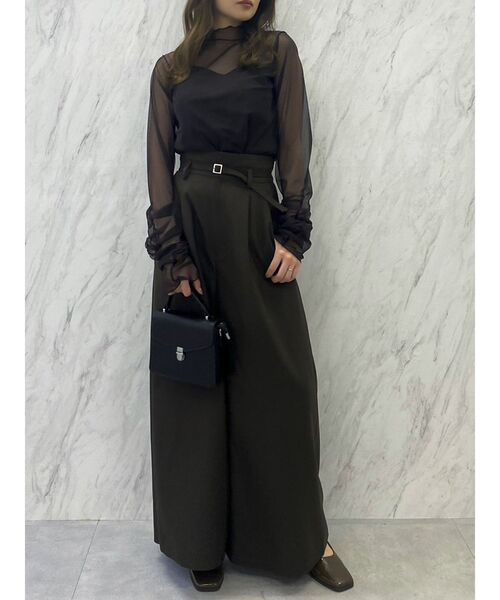 dazzlin(ダズリン)の「チュールシアーギャザートップス(Tシャツ/カットソー・レディース・グレー/オフホワイト/チャコールグレー・FREE)」の6枚目の写真