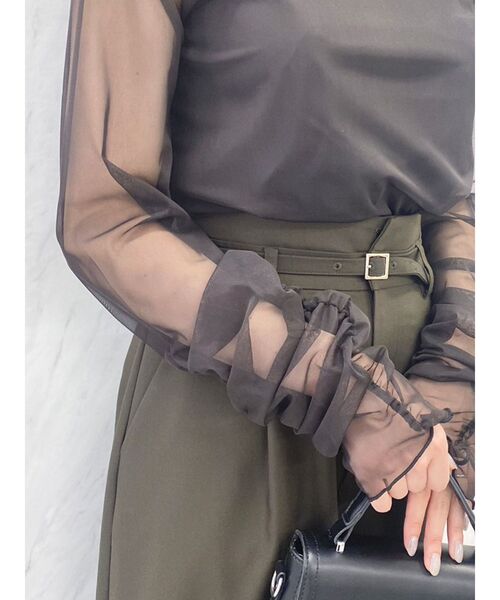 dazzlin(ダズリン)の「チュールシアーギャザートップス(Tシャツ/カットソー・レディース・グレー/オフホワイト/チャコールグレー・FREE)」の19枚目の写真