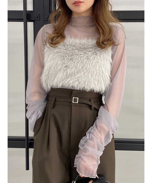 dazzlin(ダズリン)の「チュールシアーギャザートップス(Tシャツ/カットソー・レディース・グレー/オフホワイト/チャコールグレー・FREE)」の3枚目の写真