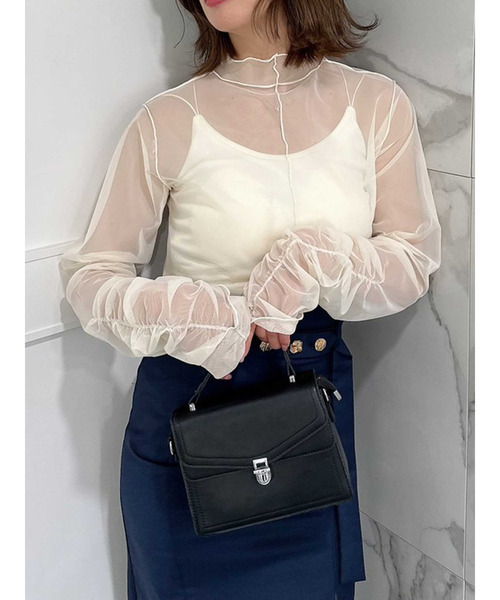 dazzlin(ダズリン)の「チュールシアーギャザートップス(Tシャツ/カットソー・レディース・グレー/オフホワイト/チャコールグレー・FREE)」の1枚目の写真