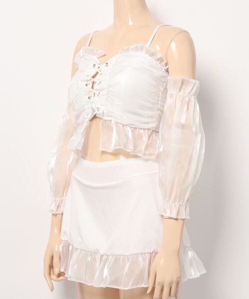 Ritzy（リッツィー）の「オフショルダー ロングパフスリーブ レースアップスカートビキニ 水着（水着・レディース・ブラック/ホワイト・FREE）」の18枚目の写真