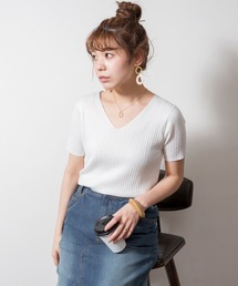 atONE Vネックハーフスリーブサマーニット