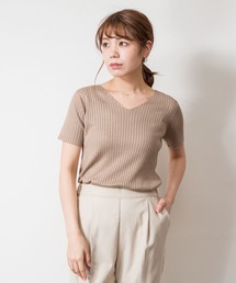 atONE Vネックハーフスリーブサマーニット