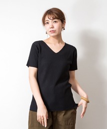 atONE Vネックハーフスリーブサマーニット