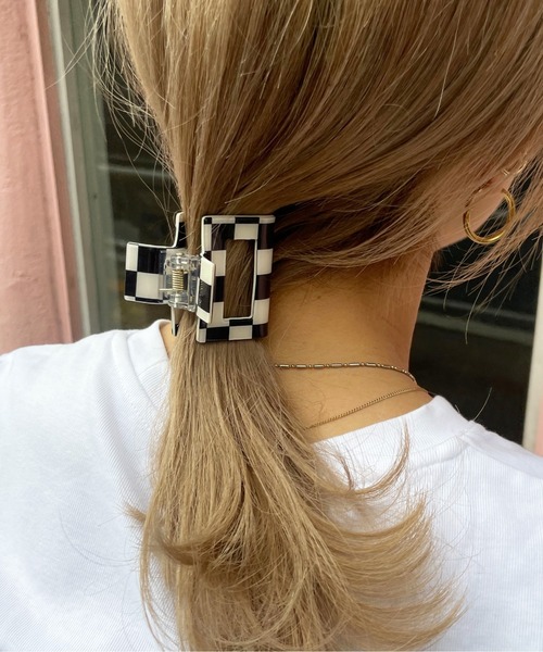 セール】【HIKA】チェッカー柄 ヘアクリップ（バレッタ/ヘア