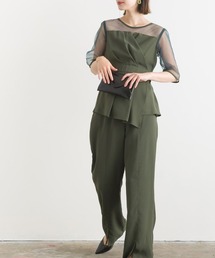 【セットアップ】レースドッキングラップブラウス＋センターピンタックパンツ 上下2点セット