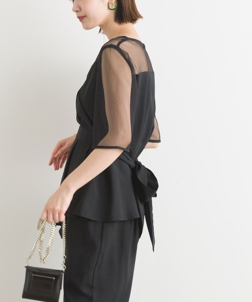 terrace(テラス)の「【セットアップ】レースドッキングラップブラウス+センターピンタックパンツ 上下2点セット(パンツドレス・レディース・ブラック/カーキ/ベージュ/ブラウン・MEDIUM)」の9枚目の写真