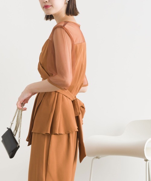 terrace(テラス)の「【セットアップ】レースドッキングラップブラウス+センターピンタックパンツ 上下2点セット(パンツドレス・レディース・ブラック/カーキ/ベージュ/ブラウン・MEDIUM)」の10枚目の写真