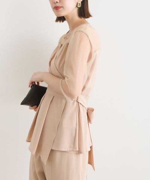 terrace(テラス)の「【セットアップ】レースドッキングラップブラウス+センターピンタックパンツ 上下2点セット(パンツドレス・レディース・ブラック/カーキ/ベージュ/ブラウン・MEDIUM)」の7枚目の写真