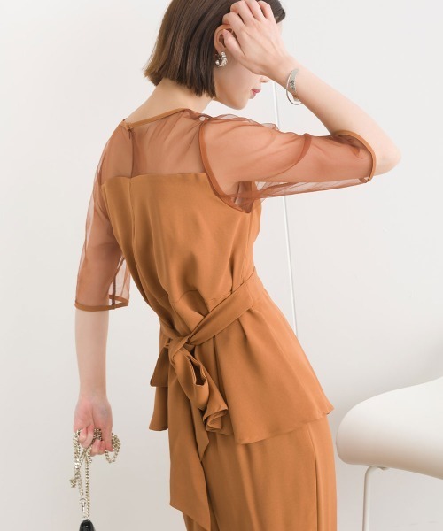 terrace(テラス)の「【セットアップ】レースドッキングラップブラウス+センターピンタックパンツ 上下2点セット(パンツドレス・レディース・ブラック/カーキ/ベージュ/ブラウン・MEDIUM)」の17枚目の写真