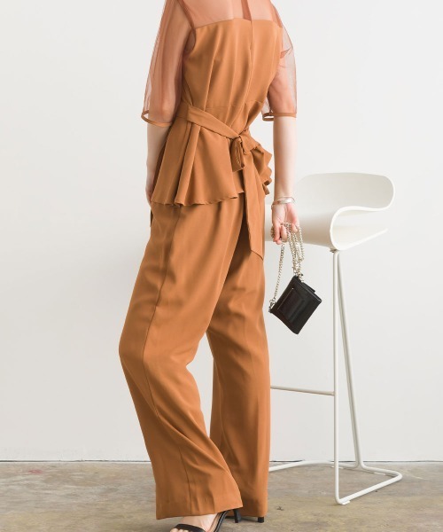 terrace(テラス)の「【セットアップ】レースドッキングラップブラウス+センターピンタックパンツ 上下2点セット(パンツドレス・レディース・ブラック/カーキ/ベージュ/ブラウン・MEDIUM)」の14枚目の写真