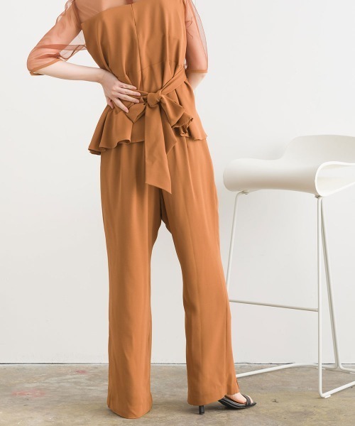 terrace(テラス)の「【セットアップ】レースドッキングラップブラウス+センターピンタックパンツ 上下2点セット(パンツドレス・レディース・ブラック/カーキ/ベージュ/ブラウン・MEDIUM)」の21枚目の写真