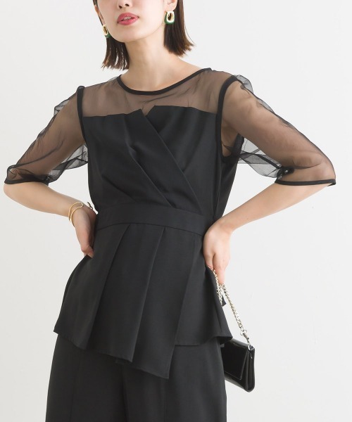 terrace(テラス)の「【セットアップ】レースドッキングラップブラウス+センターピンタックパンツ 上下2点セット(パンツドレス・レディース・ブラック/カーキ/ベージュ/ブラウン・MEDIUM)」の5枚目の写真