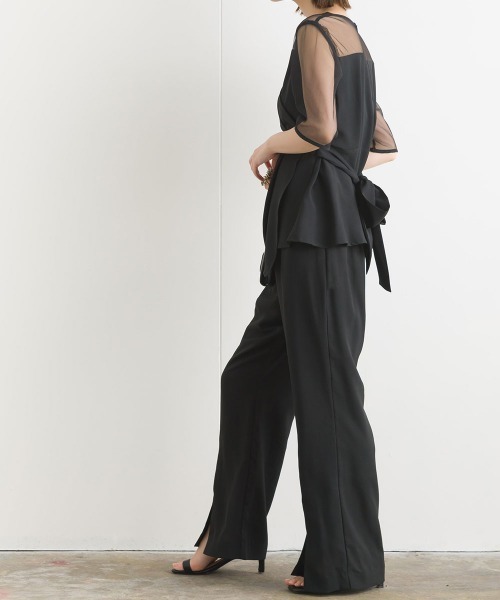 terrace(テラス)の「【セットアップ】レースドッキングラップブラウス+センターピンタックパンツ 上下2点セット(パンツドレス・レディース・ブラック/カーキ/ベージュ/ブラウン・MEDIUM)」の13枚目の写真