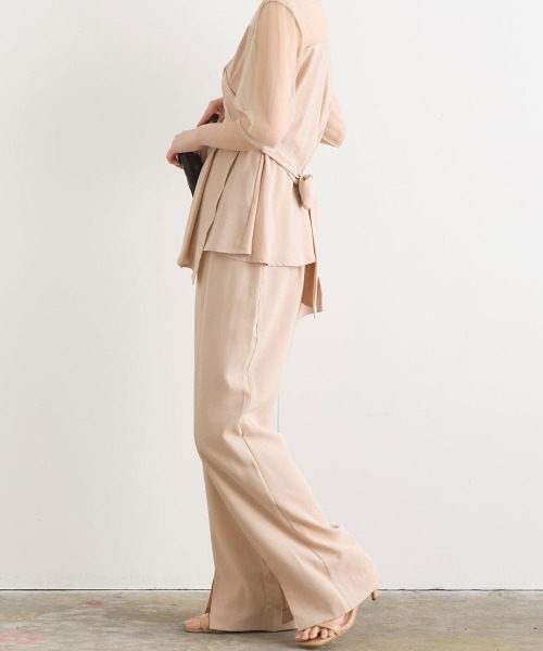 terrace(テラス)の「【セットアップ】レースドッキングラップブラウス+センターピンタックパンツ 上下2点セット(パンツドレス・レディース・ブラック/カーキ/ベージュ/ブラウン・MEDIUM)」の22枚目の写真