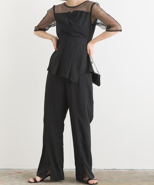 terrace(テラス)の「【セットアップ】レースドッキングラップブラウス+センターピンタックパンツ 上下2点セット(パンツドレス・レディース・ブラック/カーキ/ベージュ/ブラウン・MEDIUM)」の20枚目の写真